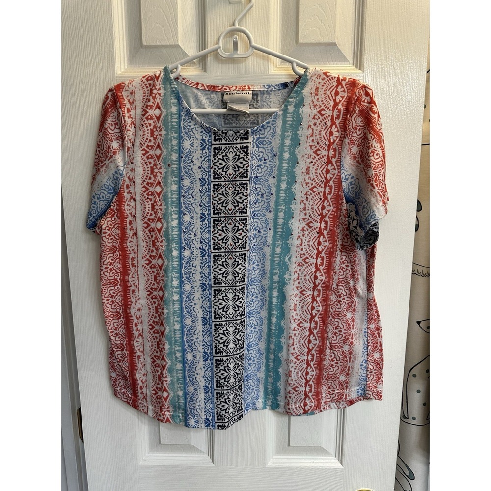 Women's‎ BonWorth Blouse With Embellishments Around The Neck Medium Petite